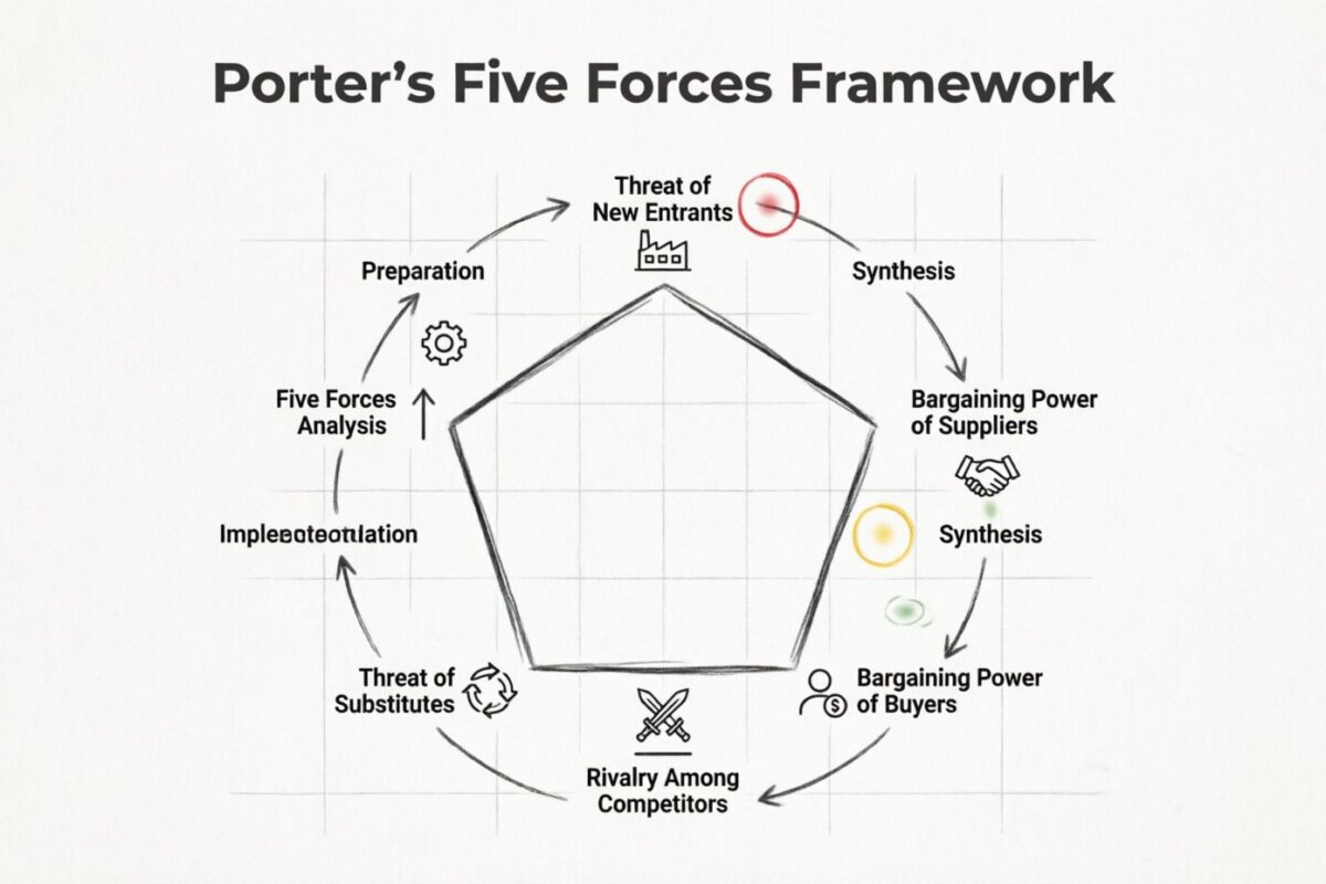 Aufbau von Kundenpräsentationen um das Five-Forces-Modell von Porter herum