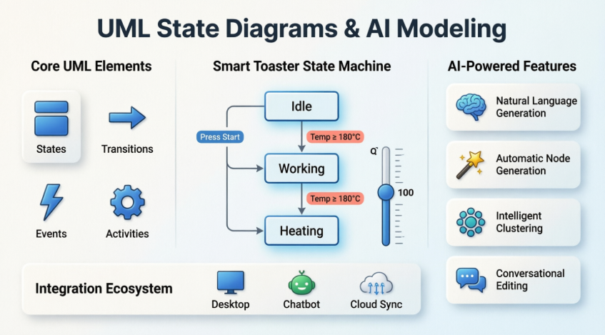 Guía completa sobre diagramas de estados UML y modelado impulsado por IA