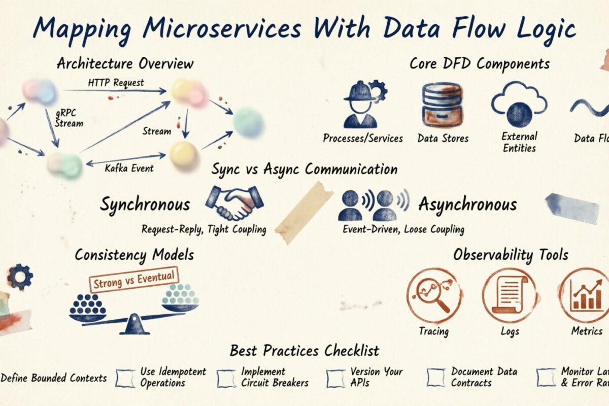 Guía DFD: Mapa de microservicios con lógica de flujo de datos