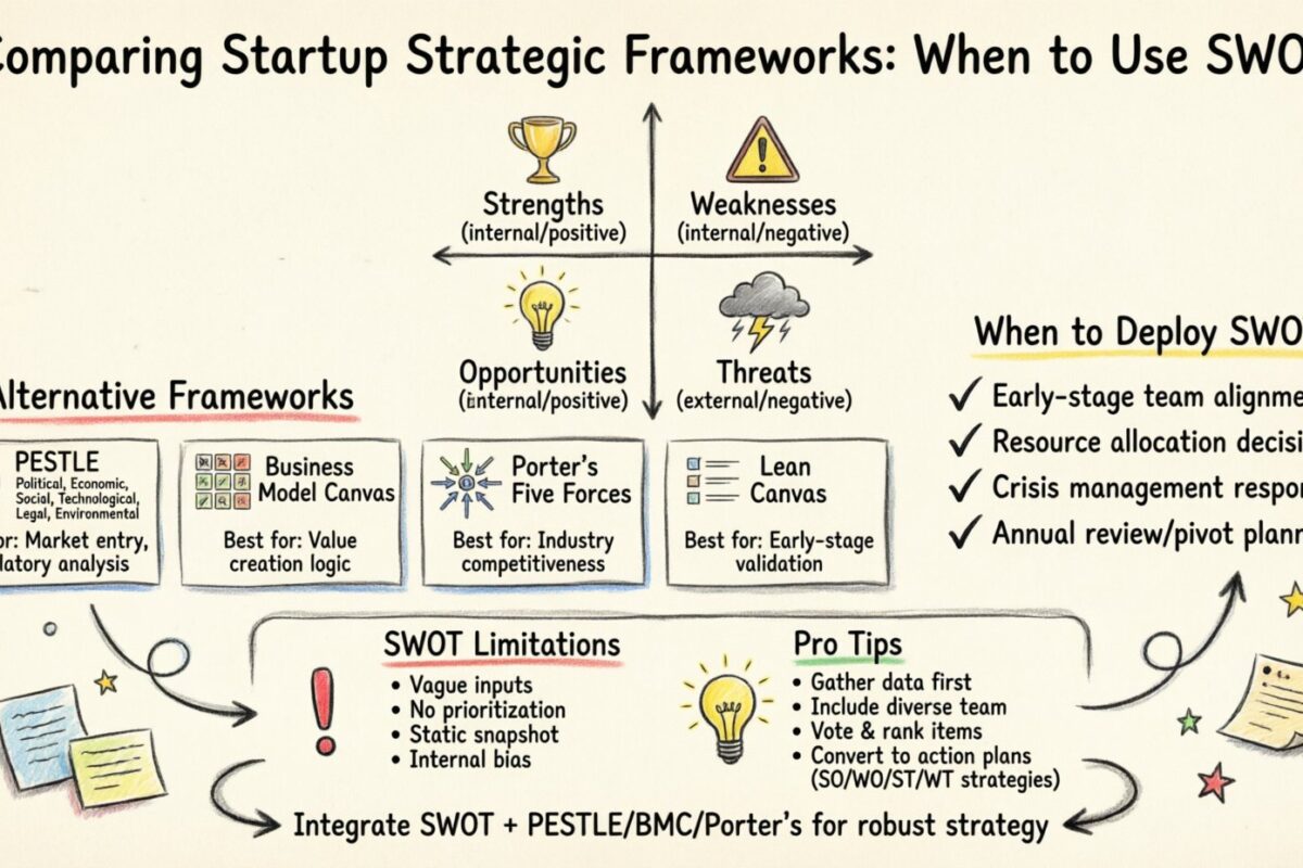 Comparando modelos de startups: cuándo usar SWOT frente a otros marcos estratégicos