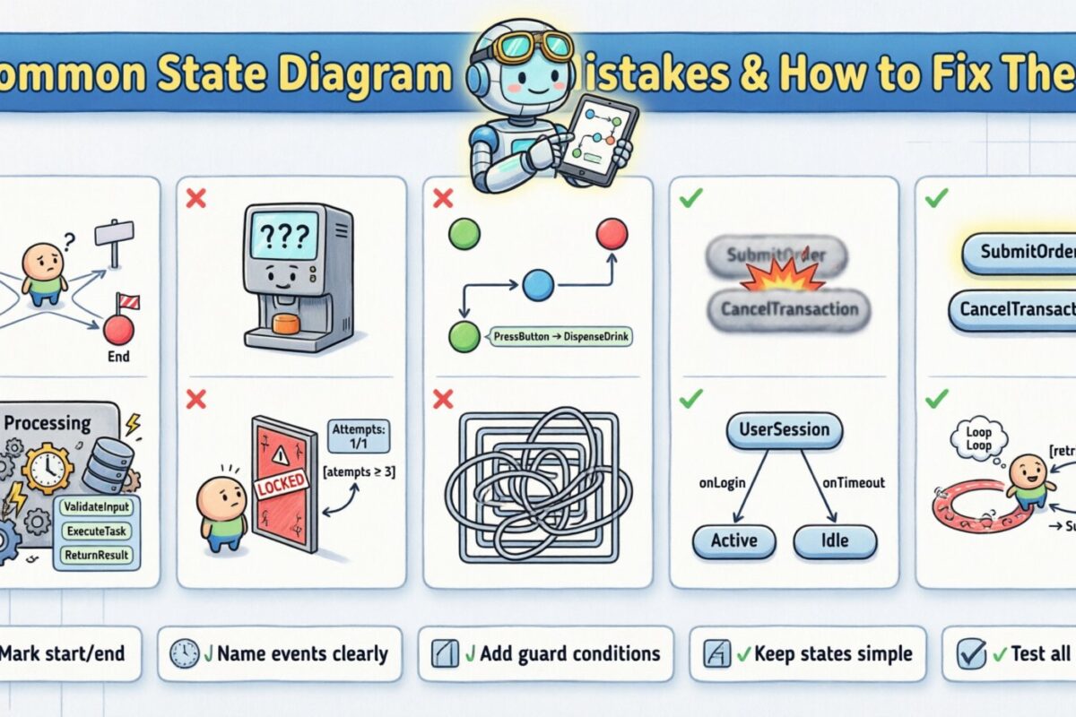 Powszechnie popełniane błędy diagramów stanów, które mylą początkujących, oraz sposób na ich naprawę Powszechnie popełniane błędy diagramów stanów, które mylą początkujących, oraz sposób na ich naprawę