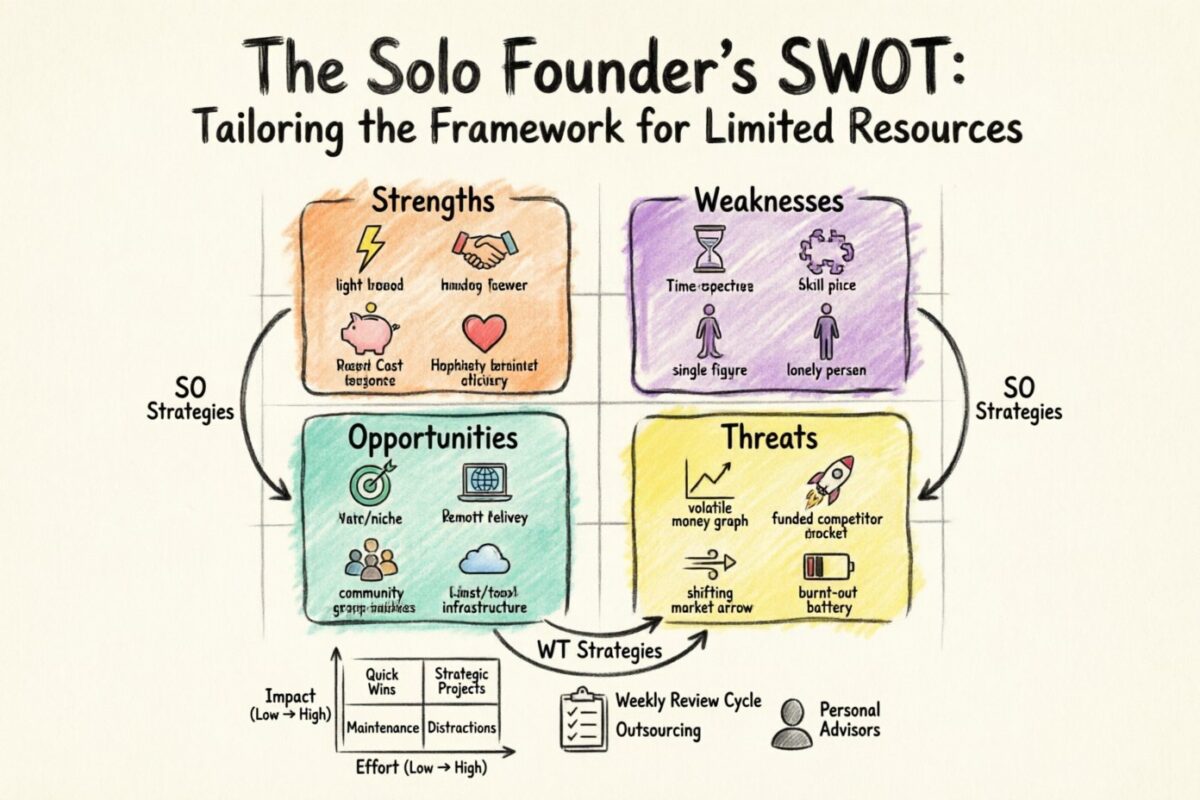 SWOT của Nhà sáng lập Một mình: Điều chỉnh Khung để Phù hợp với Nguồn lực Hạn chế SWOT của Nhà sáng lập Một mình: Điều chỉnh Khung để Phù hợp với Nguồn lực Hạn chế