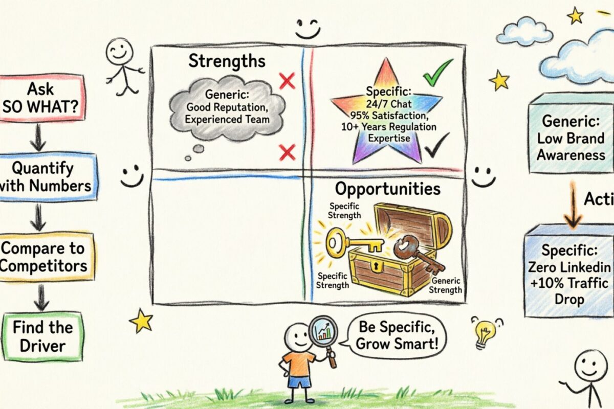 Phá vỡ những hiểu lầm về SWOT: Tại sao những điểm mạnh “chung chung” đang giết chết kế hoạch kinh doanh nhỏ của bạn Phá vỡ những hiểu lầm về SWOT: Tại sao những điểm mạnh “chung chung” đang giết chết kế hoạch kinh doanh nhỏ của bạn