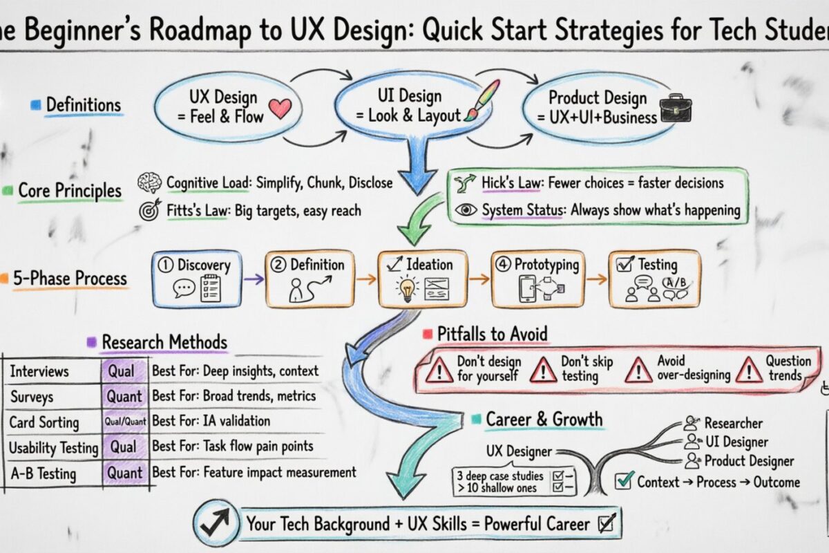 The Beginner’s Roadmap to UX Design: Quick Start Strategies for Tech Students The Beginner’s Roadmap to UX Design: Quick Start Strategies for Tech Students