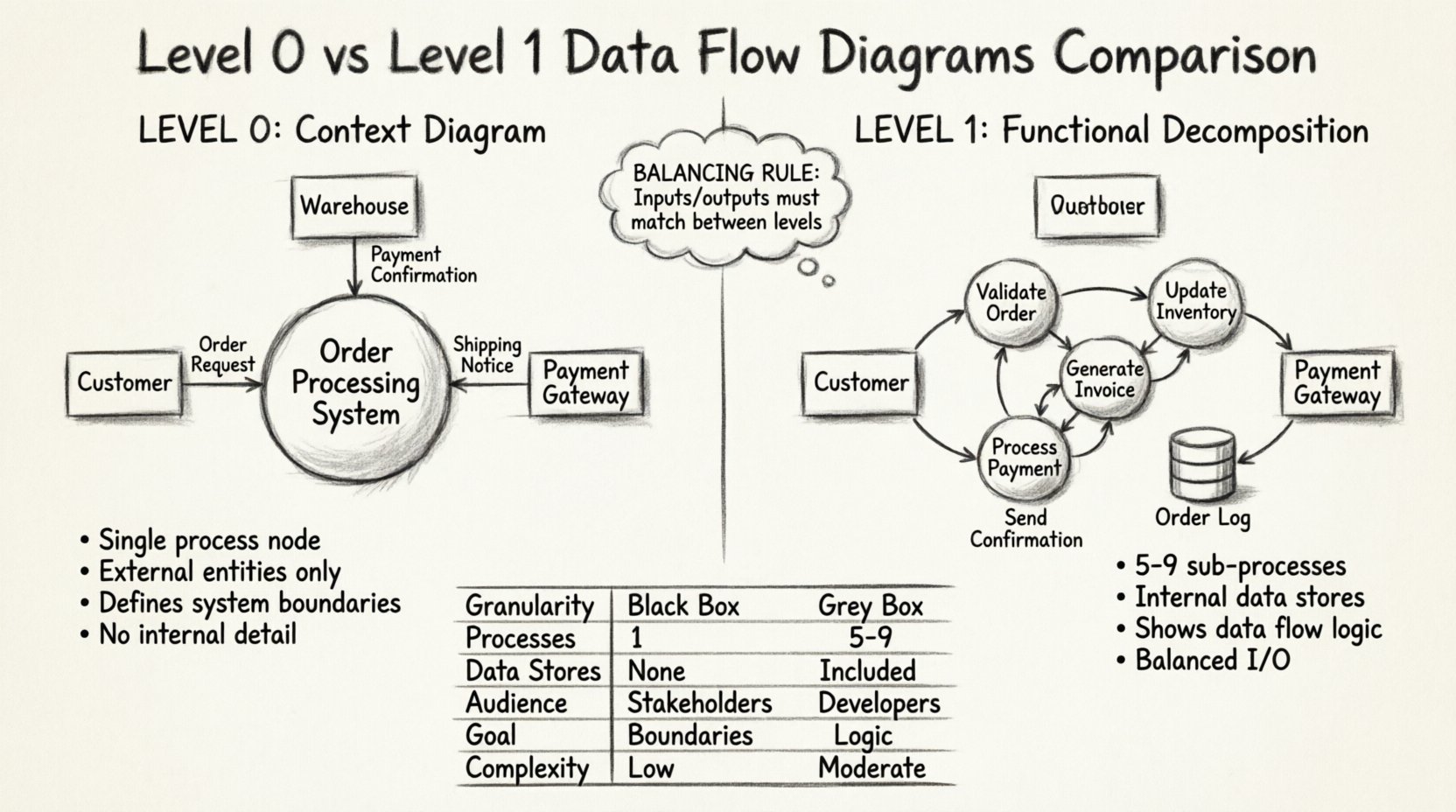 DFD Guide: Level 0 vs Level 1 Data Flow Diagrams